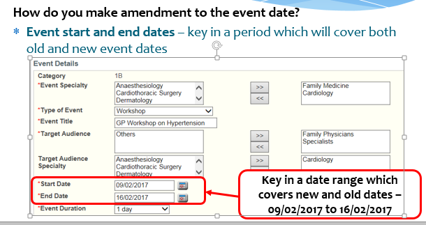 Event Start and end dates
